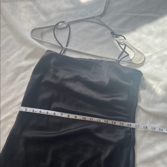 Minimalist Black Satin Maxi Slip Dress with Double Spaghetti Straps - Picture 7 of 8